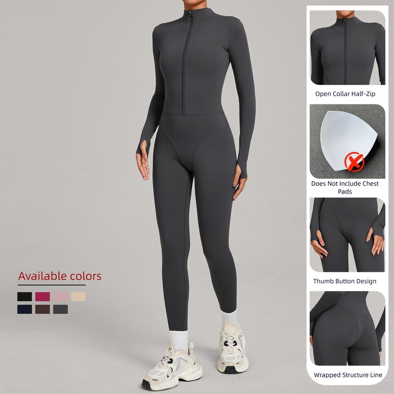 Gym Jumpsuit Manufacturer - Winter Warm Zip-Up One-Piece with Thumb Button Design