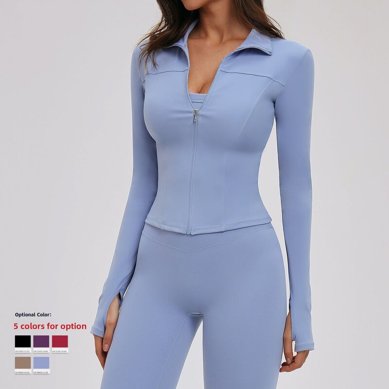 Yoga Top Manufacturer - High-Elasticity Compression Stand Neck Slim Zip Jacket