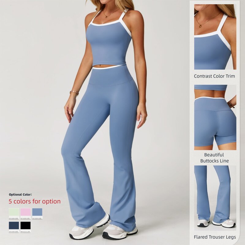 Yoga Set Manufacturer - High-Quality Stretch Contrast Colour Trim Cross Back