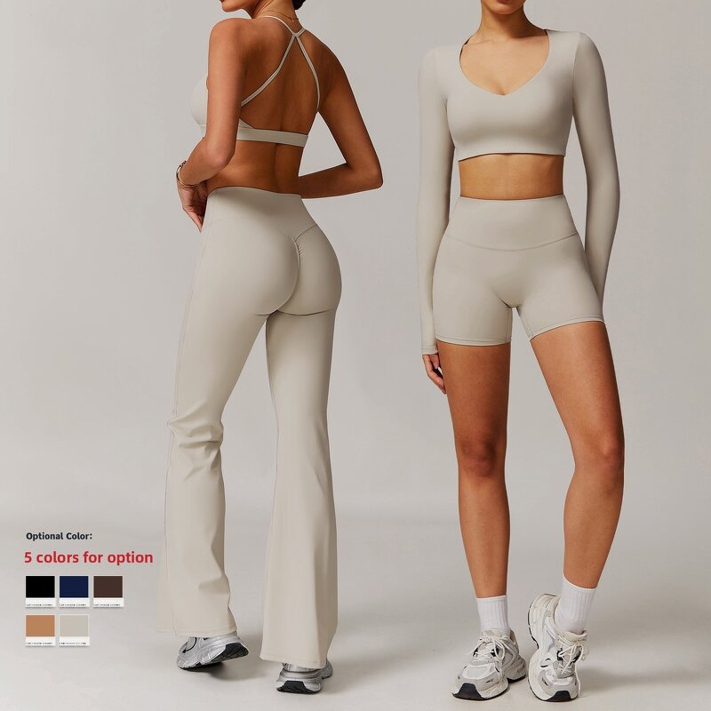 Yoga Set Manufacturer - 2-Piece Workout Outfit with Flared Trouser & Cross Back Bra