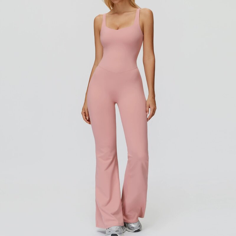 Yoga Bodysuit Manufacturer - Fitness Loungewear Casual Unitard Cross Back Wide-Leg Flared