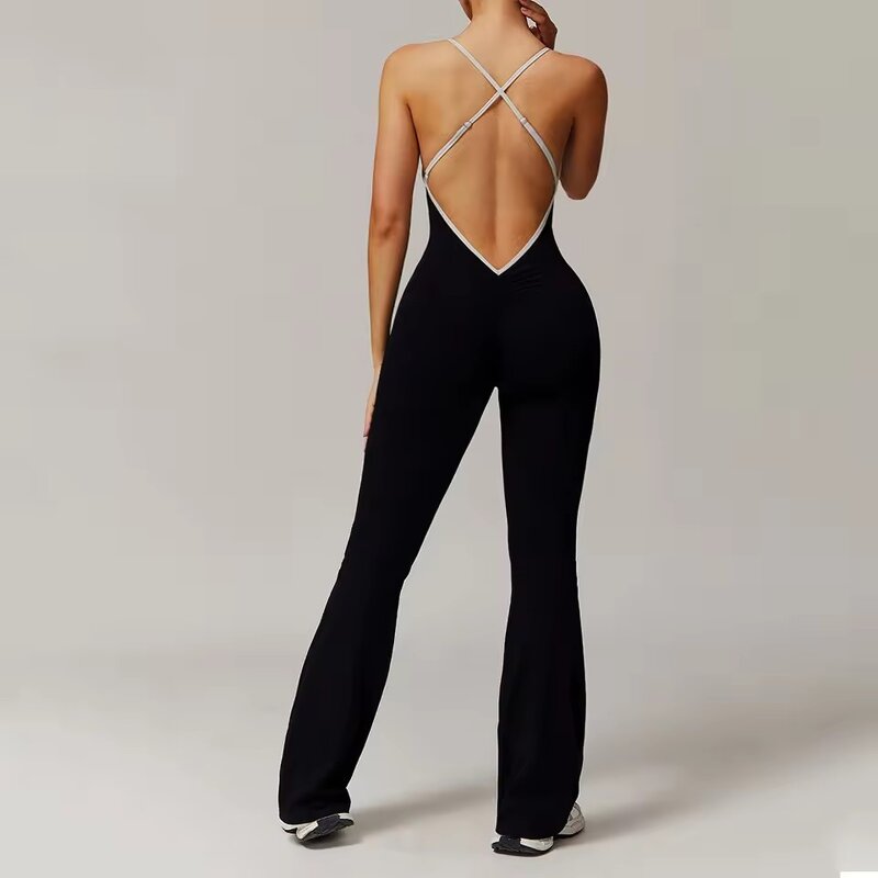 Yoga Jumpsuit Manufacturer - Women's Flared Pants Breathable Sleeveless Solid Color