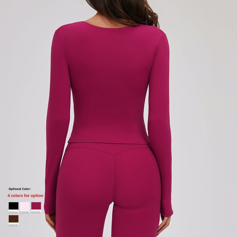 Yoga T-Shirt Manufacturer - Long Sleeve V-Neck with Waist Pleat & Removable Pads