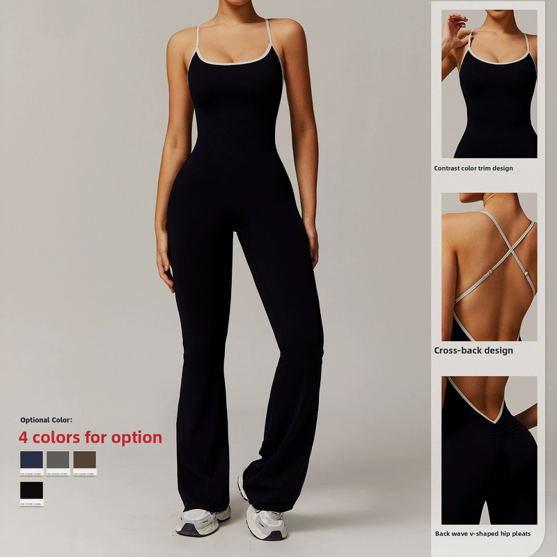 Yoga Jumpsuit Manufacturer - Women's Flared Pants Breathable Sleeveless Solid Color