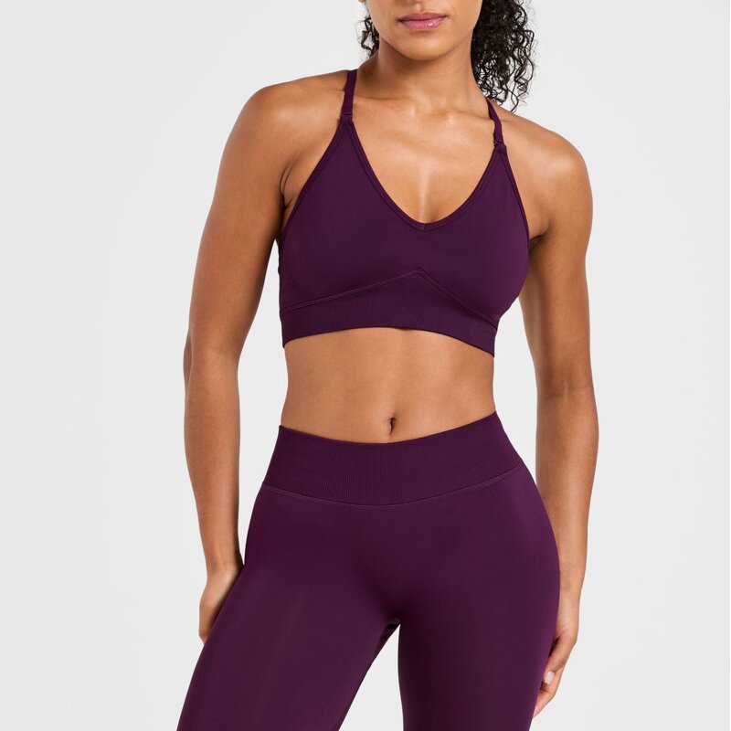 Sports Bra Manufacturer - Women Custom Logo Deep V Seamless with Adjusted Straps