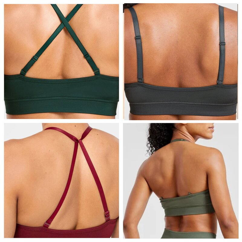 Sports Bra Manufacturer - Women Custom Logo Deep V Seamless with Adjusted Straps
