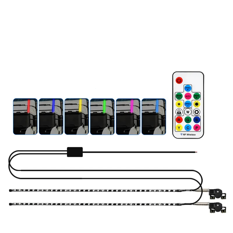 LED Whip Light Manufacturer - 2pc 12/24V RGB Remote Waterproof Truck Antenna