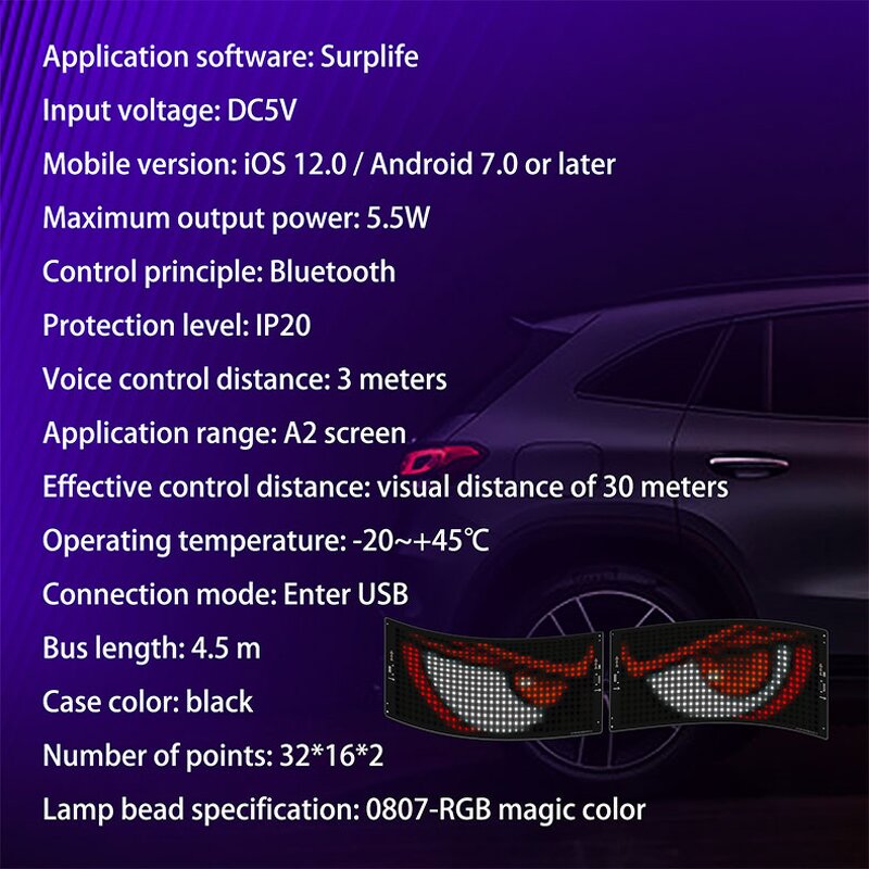LED Matrix Panel Manufacturer - 2 in 1 APP Remote 12V USB Foldable Car Devil Eye