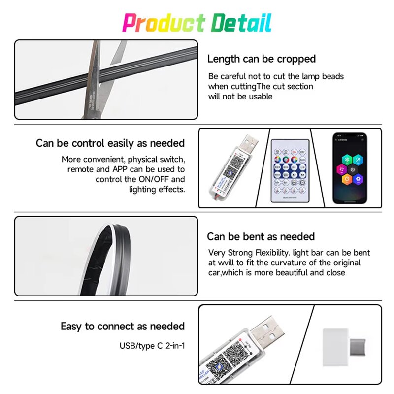 Ambient Light Strip Manufacturer - 110cm USB for Tesla Model 3 Y S X 30s Auto OFF