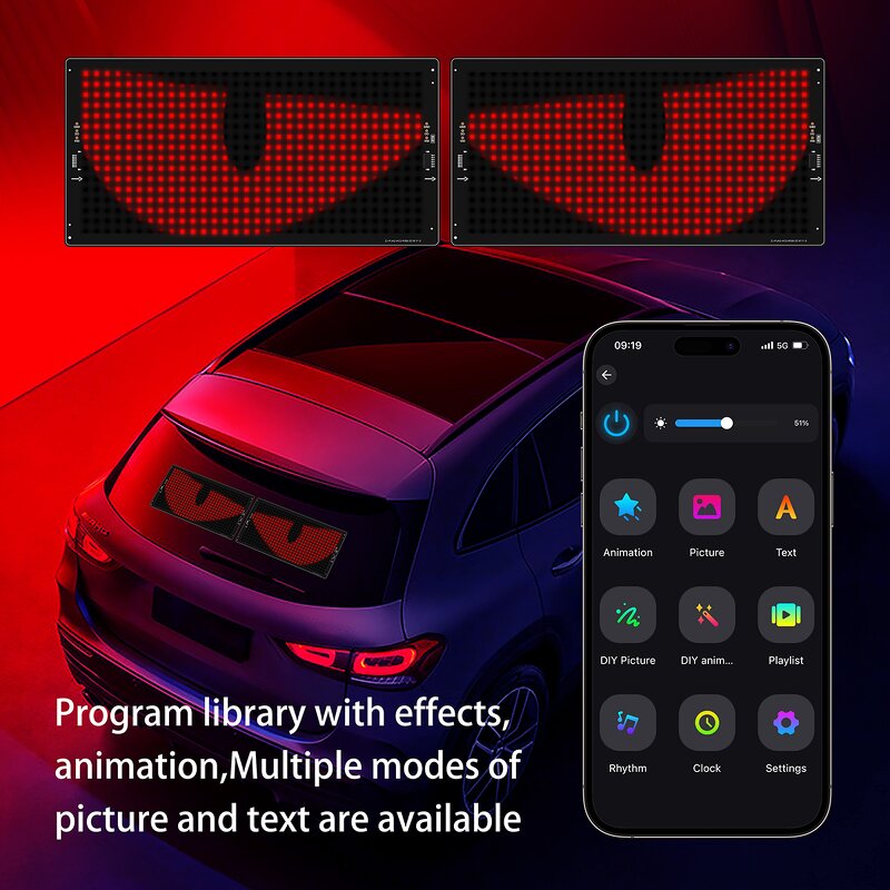LED Matrix Panel Manufacturer - 2 in 1 APP Remote 12V USB Foldable Car Devil Eye