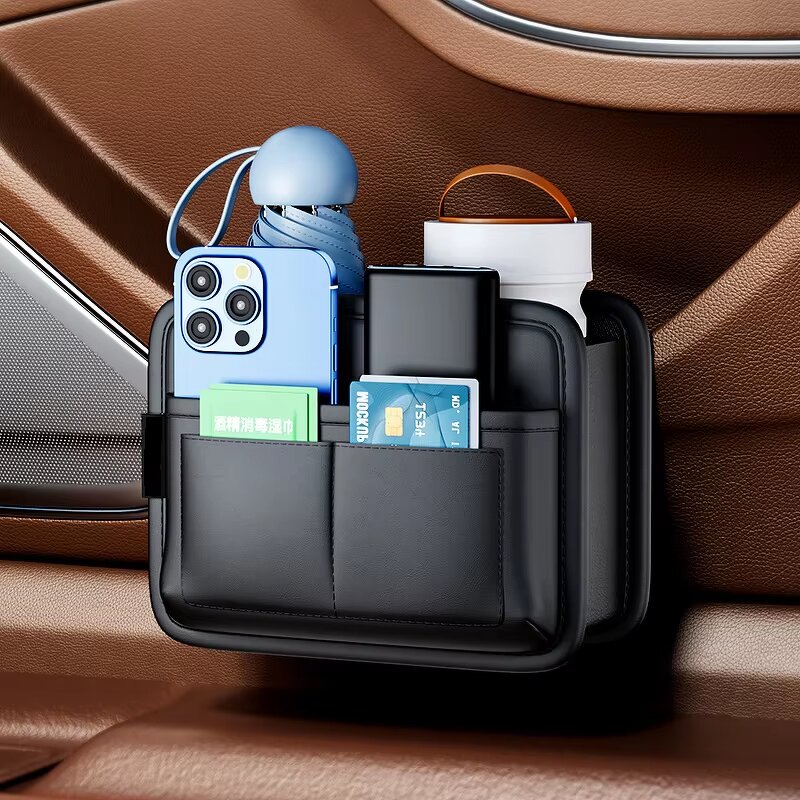 Car Storage Box Manufacturer - PU Leather Door Multi-pocket Seat Back Trash Can