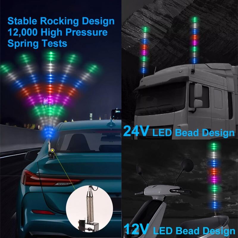 LED Whip Light Manufacturer - 2pc 12/24V RGB Remote Waterproof Truck Antenna