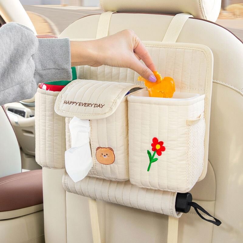 Backseat Organizer Manufacturer - Cute Bear Car Tissue Holder Clear Phone Pocket