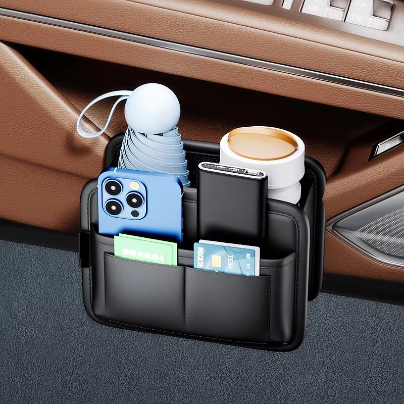 Car Storage Box Manufacturer - PU Leather Door Multi-pocket Seat Back Trash Can