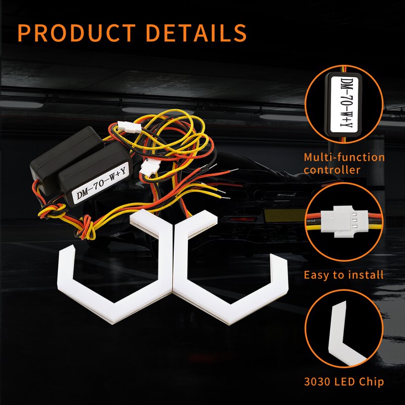 Headlight Manufacturer - Diamond Color LED Angel Eye Hexagonal Double Lens Demon Eye Effect for APP Running Decorations