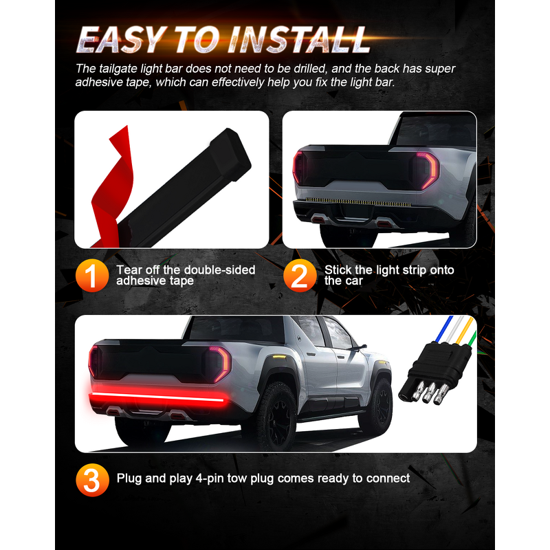 Tailgate Light Bar Manufacturer - Triple Row LED Strip 5-Function with Reverse Brake Turn Signal White Yellow Red