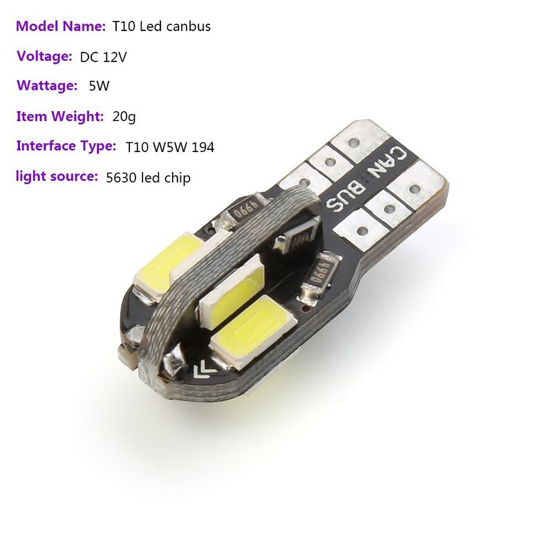 LED Bulb Manufacturer - W5W T10 5730 8SMD 12V 6000K Canbus 194 168 for Car Interior Map Ceiling