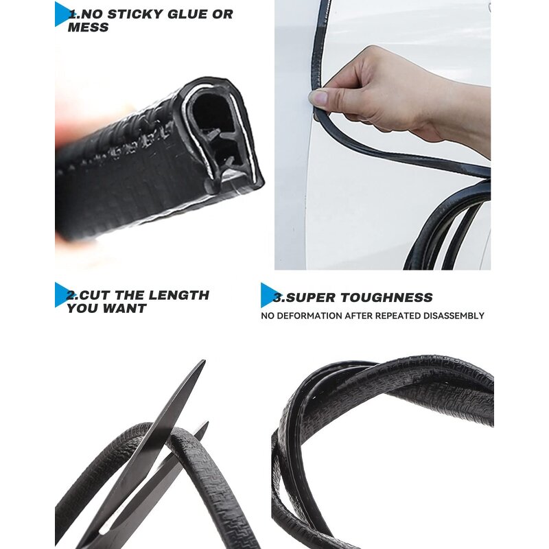Door Edge Guard Manufacturer - For Most Car Black 16.4Ft(5M) No Glue Rubber U Shape Auto Trim Protector