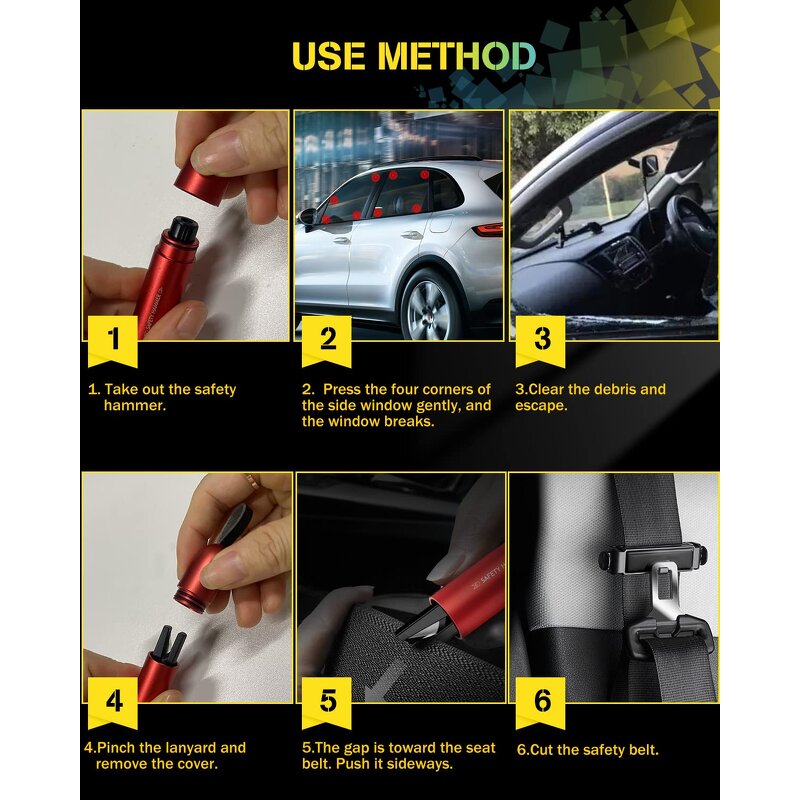 Safety Hammer Manufacturer - Tungsten Steel Auto Emergency Tool 2 in 1 Car with Seat Belt Cut