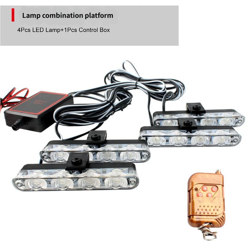 Warning Light Manufacturer - 4 Led Red Blue Yellow White Auto Car Front Grille Emergency Flash Strobe