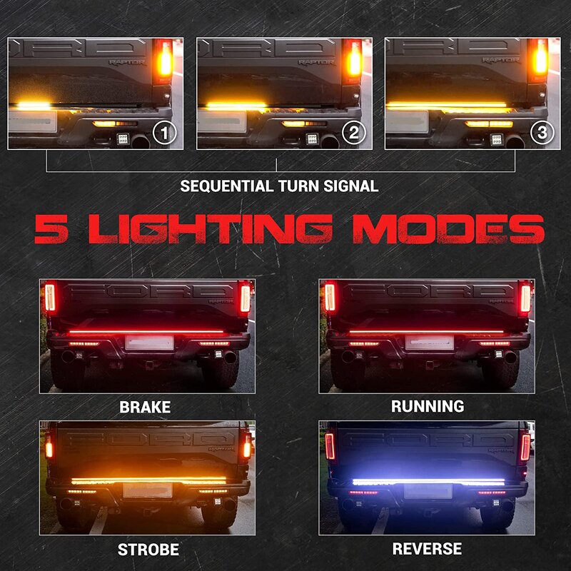 Tailgate Brake Lights Manufacturer - 48-Inch 60-Inch Solid Beam LED Red Bar Flashing Sequential Amber Turn for SUV Pickup