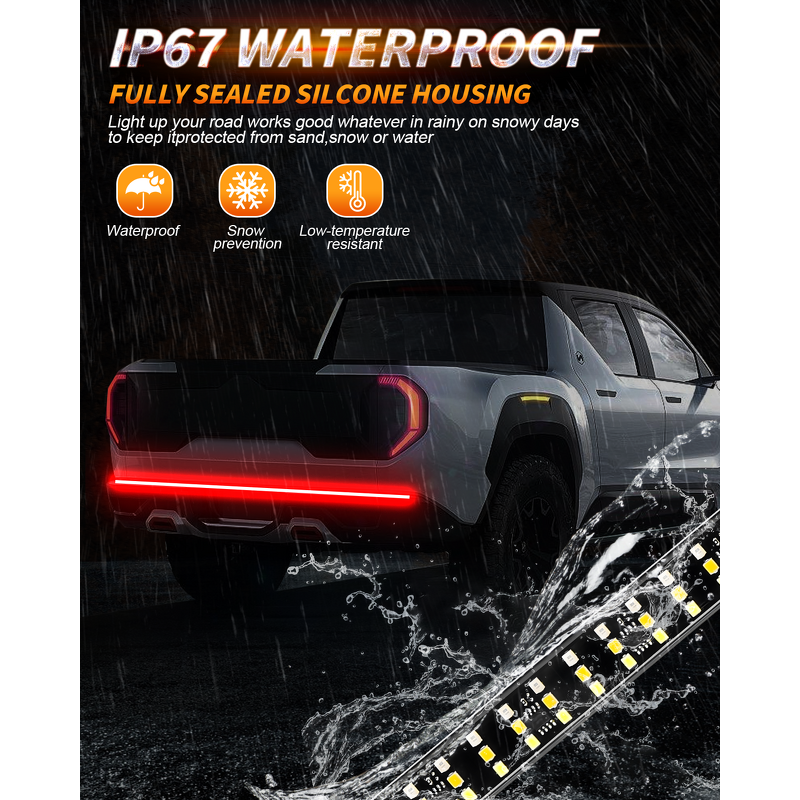 Tailgate Light Bar Manufacturer - Triple Row LED Strip 5-Function with Reverse Brake Turn Signal White Yellow Red