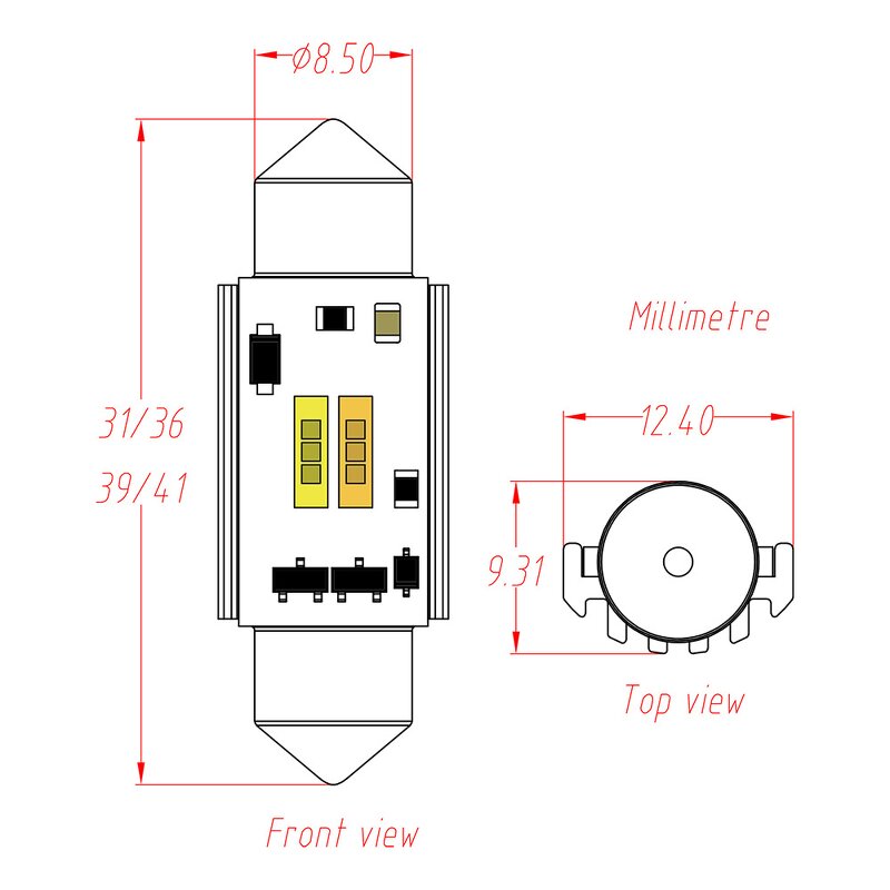 LED Bulb Manufacturer - New 6000K 12V SMD Festoon C5W C10W 2 Color Interior 31mm 36mm 39mm 41mm