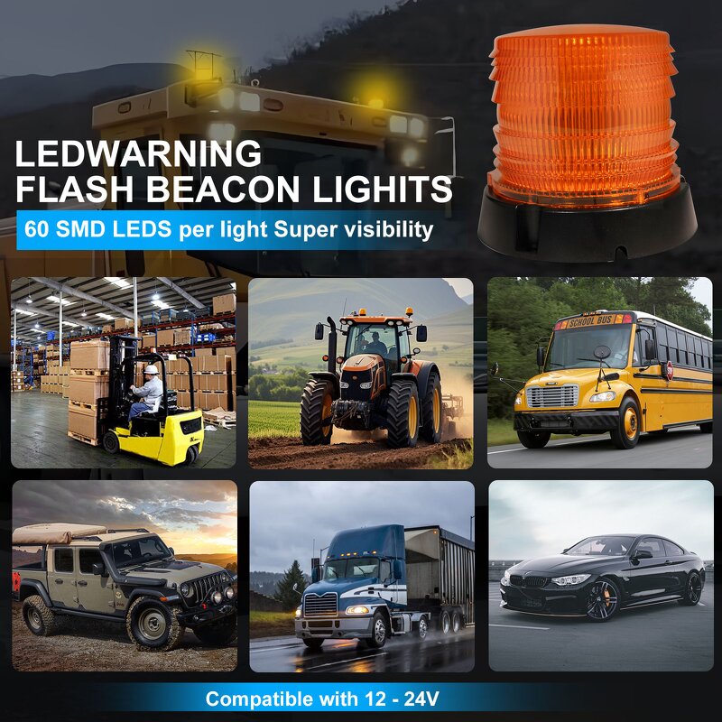 Beacon Light Manufacturer - Revolution Led Amber 12 or 24 Volt Emergency Warning Strobe with Magnetic 16LED