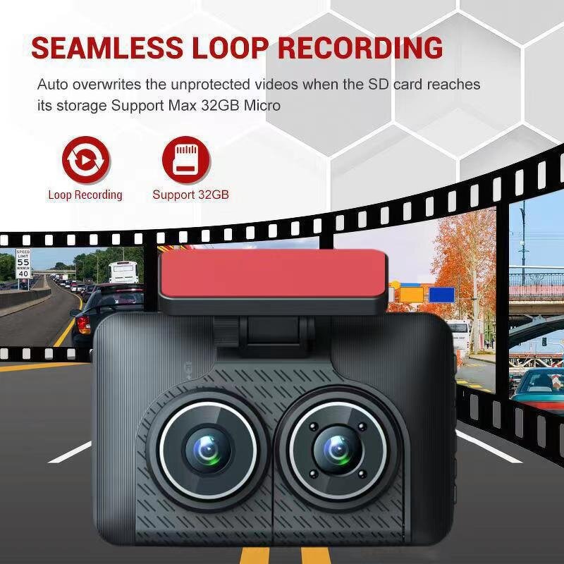 Dash Cam Manufacturer - New Design Dual Lens FHD 1080P 170 Wide Angle Night Vision Three-Channel