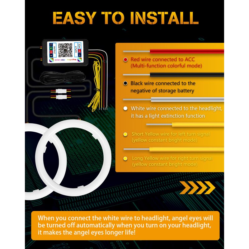 Angel Eye Kit Manufacturer - RGB Color Changing Full 80mm to 120mm Halo Ring with Bluetooth Controller