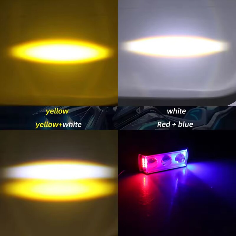 Headlight Manufacturer - High-Low Beam LED Motorcycle 3 Lens White Yellow Red Flash 12V Driving for Luces Para Moto