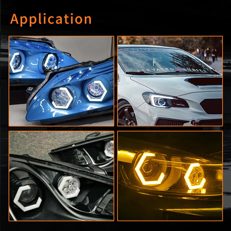 Headlight Manufacturer - Diamond Color LED Angel Eye Hexagonal Double Lens Demon Eye Effect for APP Running Decorations