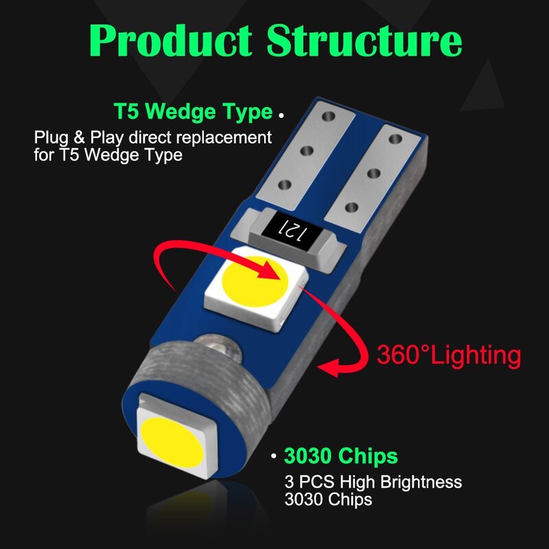 LED Bulb Manufacturer - T5 3SMD 3030 DC12V Wedge Base Dashboard Instrument Car Interior Air Indicator