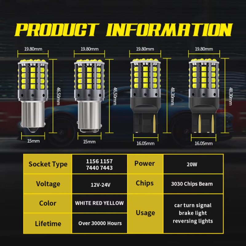 LED Bulbs Manufacturer - T20 T25 1156 1157 3030 44smd Auto Turn Signal 7440 Brake 7443 Reversing