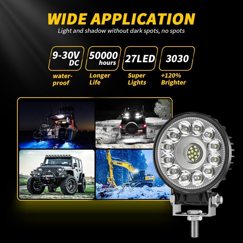 Work Light Manufacturer - High Power 4 Inch LED 27W Spot Beam 6000K Round Off-Road for Cars
