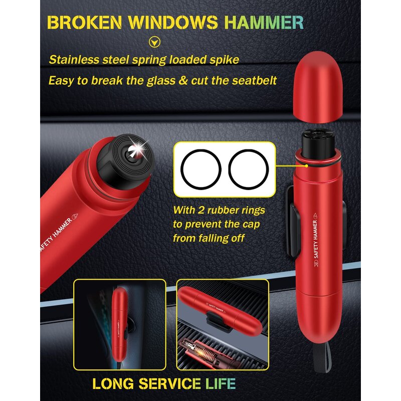 Safety Hammer Manufacturer - Tungsten Steel Auto Emergency Tool 2 in 1 Car with Seat Belt Cut