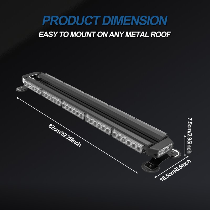 Strobe Light Bar Manufacturer - 32 Inch Amber White LED 66 Leds Flashing Emergency Safety for Construction Tow Trucks