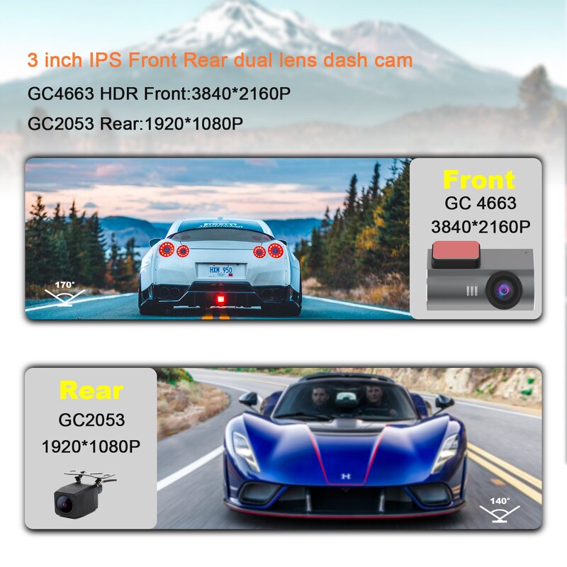 Dashboard Camera Manufacturer - 3.0" Dual Lens 4K Front & Rear with GPS and Wifi