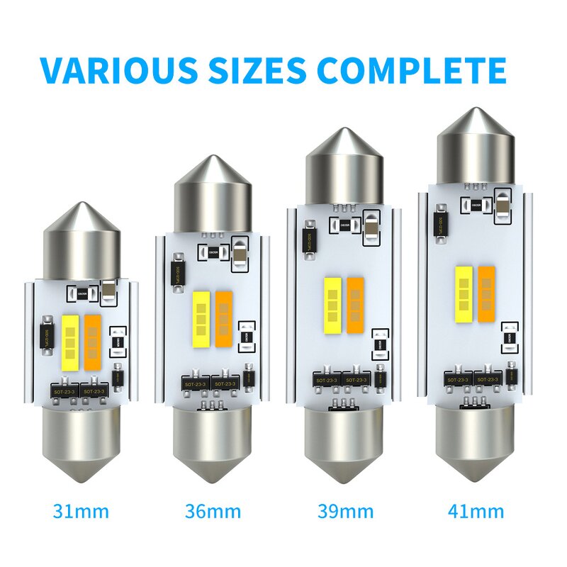LED Bulb Manufacturer - New 6000K 12V SMD Festoon C5W C10W 2 Color Interior 31mm 36mm 39mm 41mm