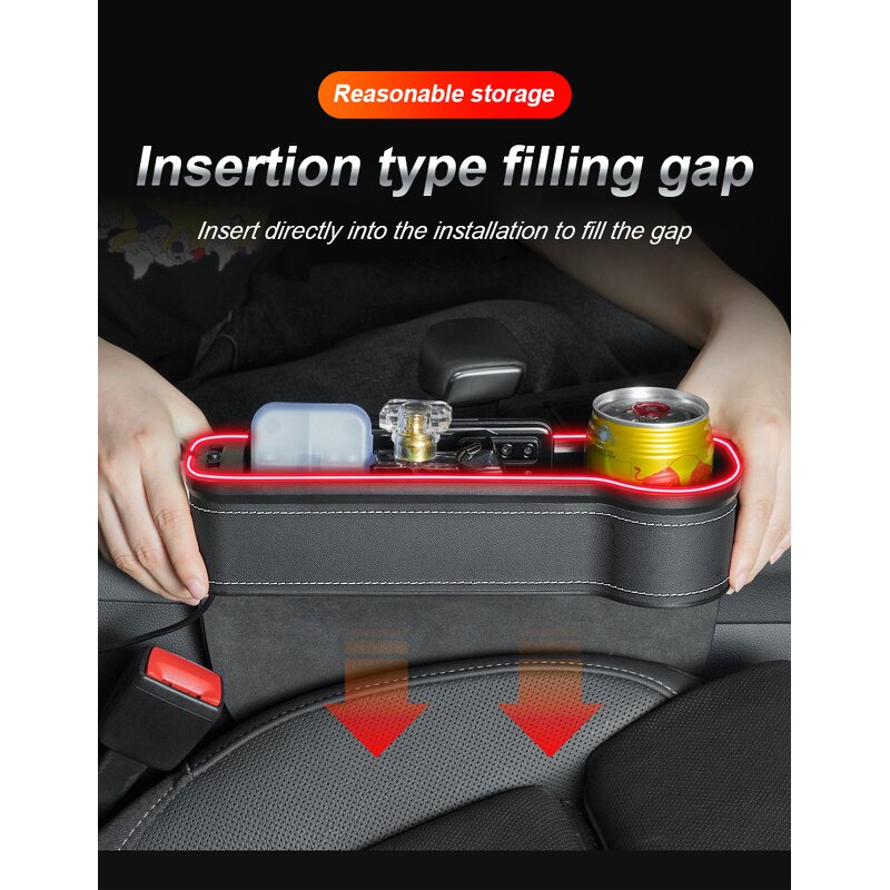 Seat Organizer Manufacturer - Car Seat Crevice Storage Box with Usb Charging Port LED Light Stowing Tidying