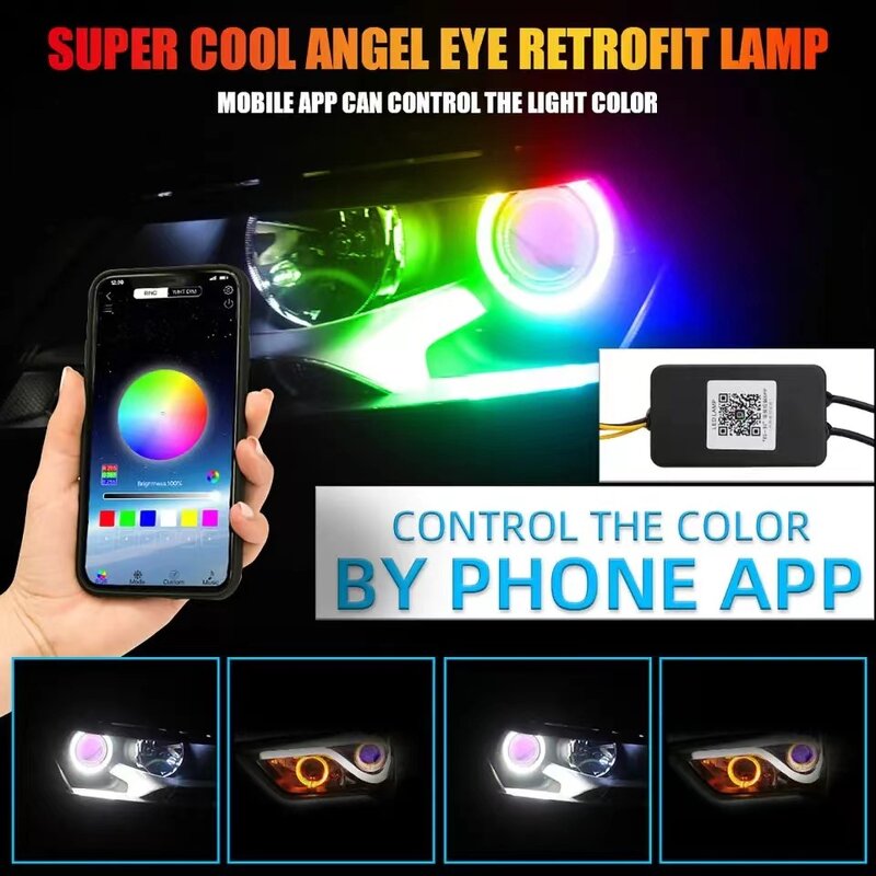 Halo Rings Manufacturer - App-Controlled LED 80mm 60mm 70mm Full Circle RGB Angel Eyes for BMW Cotton