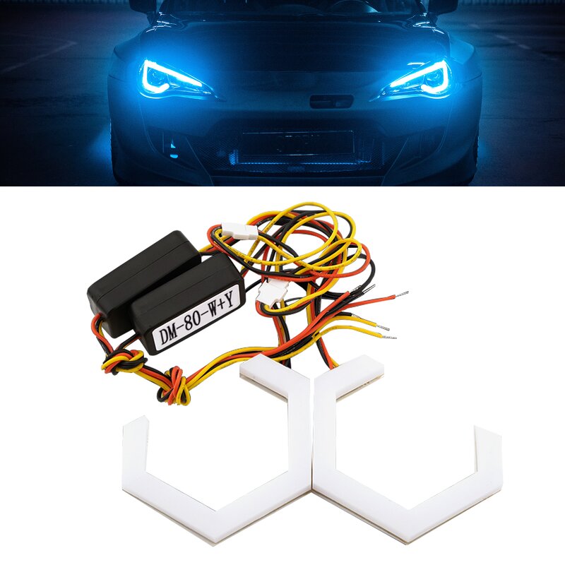 Angel Eye Manufacturer - Dual-Color Chasing LED 70/80/86/90MM Soft Light Cover Hex Shape APP Control for Cars
