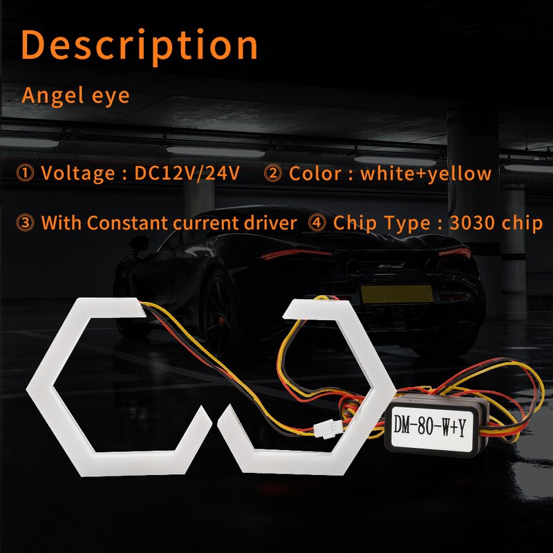 Angel Eye Manufacturer - Dual-Color Chasing LED 70/80/86/90MM Soft Light Cover Hex Shape APP Control for Cars