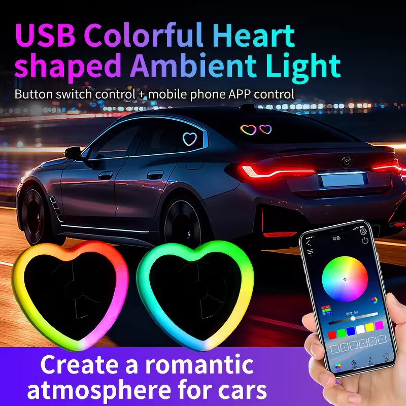 Car Ambient Light Manufacturer - Heart-Shaped USB Triangle Window LED Rear Windshield Decoration