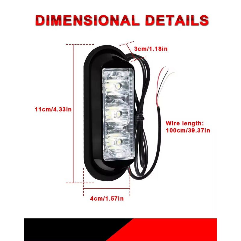 Warning Light Manufacturer - High Power 12V 24V Universal Emergency Strobe Flash 3LED Waterproof Amber Red Blue White