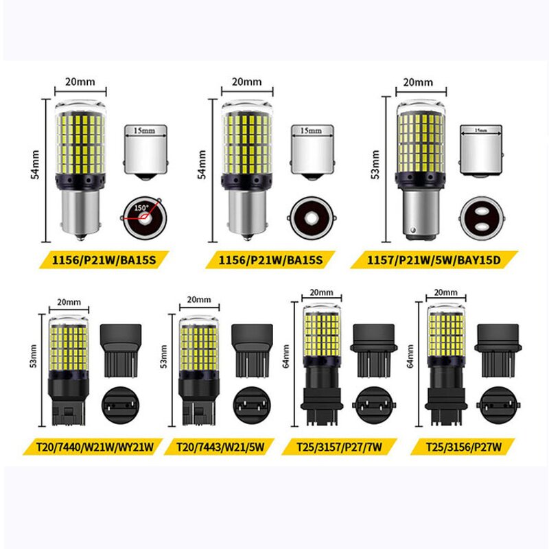 LED Bulbs Manufacturer - 1156 BA15S P21W 1157 BAY15D 7443 3157 144smd CanBus Reverse Turn Signal