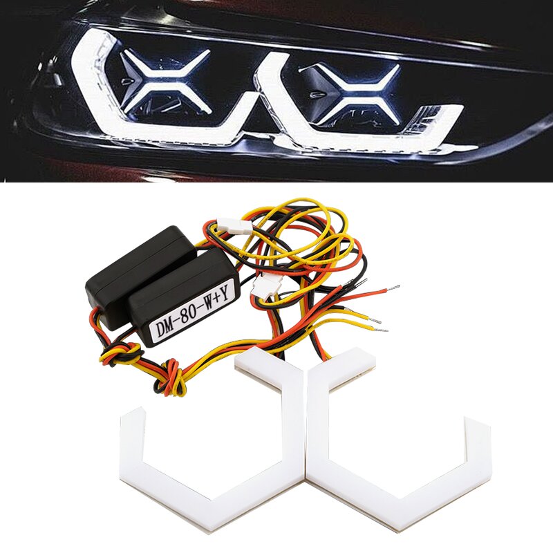 Angel Eyes Manufacturer - 12V Dual Color Amber White Yellow LED Halos Rings Cotton DRL Hexagon