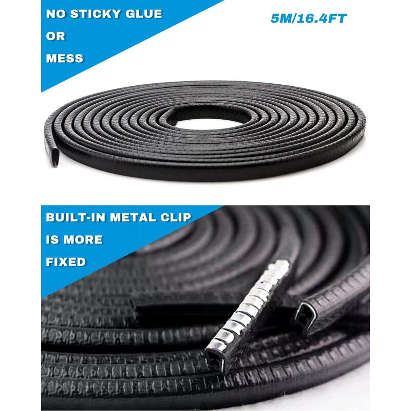 Door Edge Guard Manufacturer - For Most Car Black 16.4Ft(5M) No Glue Rubber U Shape Auto Trim Protector