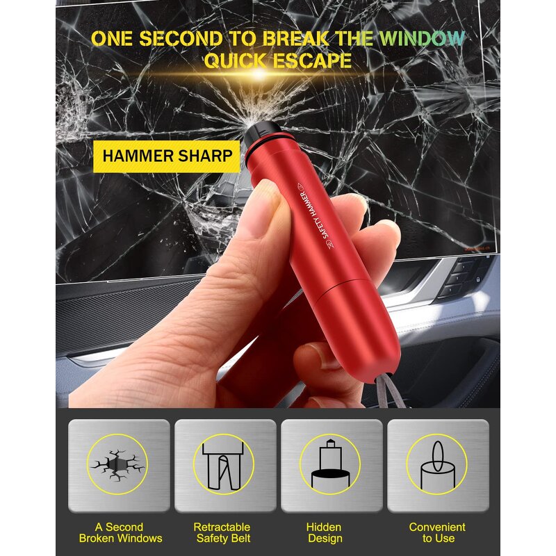 Safety Hammer Manufacturer - Tungsten Steel Auto Emergency Tool 2 in 1 Car with Seat Belt Cut