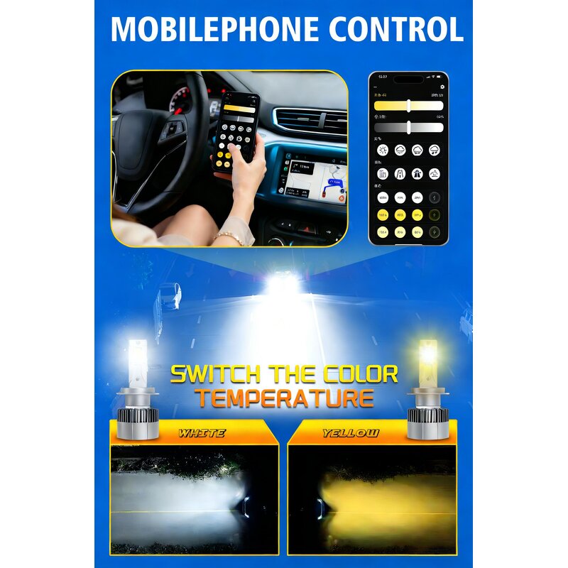 LED Headlight Manufacturer - 300W 50000LM Smart App Control Ai Tri Color Temperature H1 H11 H4 H7